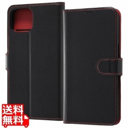 iPhone 13 手帳 シンプル マグネット/ブラック/レッド 写真1