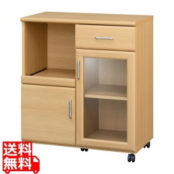 カウンターワゴン レンジ台 白井産業 幅74cm 高さ85cm ナチュラルブラウン スライド棚 キャスター コンセント付 背面化粧有 ベルモア 写真1