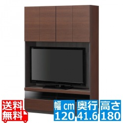 壁面テレビボード ポルターレ POR-1812TV DK | 日本製 壁面収納 テレビ台 幅:約120cm 高さ:約180cm 50V型対応 巾木よけ 配線穴 写真1