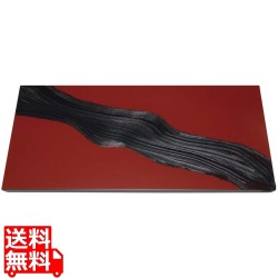 漆黒刷毛目 朱 長角トレー 黒漆流水 500×250×12mm 写真1