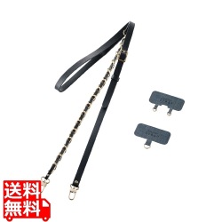 スマホ ショルダー ストラップ 約55?68cm ソフトレザー&ゴールドチェーンタイプ ストラップシート付 長さ調整可 斜めがけ 肩掛け 首掛け ブラック 写真1