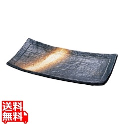 いぶし備前 長角細大皿 B03-41 写真1