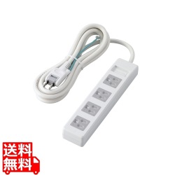 延長コード 電源タップ 2.5m 3P 4個口 マグネット ほこりシャッター アース付き EU RoHS指令準拠 白 二重被ふくコード熱に強い 絶縁キャップ付 写真1
