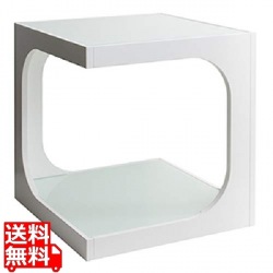 サイドテーブル 2段 ガラス天板 ホワイト 幅40×奥行き40×高さ45cm 写真1