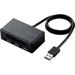 メモリリーダライタ/SD+MS+CF+XD/USB3.0ハブ付/ブラック 写真1