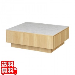 テーブル 白井産業 幅90cm 高さ32cm ホワイト 白 ナチュラルブラウン 石目調 引出付き メラミン天板 収納 リビング 北歐モダン NOR-9075TWH 写真1