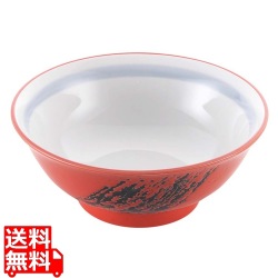 磁器 中華食器 赤釉筆流し 高台丼 6.8寸 写真1