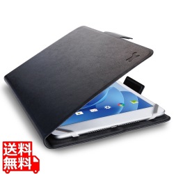タブレットケース カバー 汎用 7?8.4インチ ソフトレザー 手帳型 フラップ マグネット フリーアングル ハンドベルト 薄型 軽量 ブラック 写真1