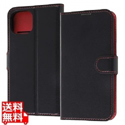 iPhone 14 / 13 耐衝撃 手帳 マグネット/ブラック/レッド 写真1