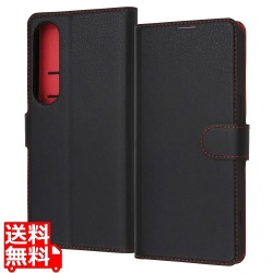 Xperia 1 VI Like STD 耐衝撃 手帳型レザーケースシンプルマグ/BK/RD 写真1