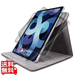 iPad Air 10.9インチ 第5世代 第4世代 (2022/2020年) ケース カバー 手帳型 フラップ ソフトレザー マグネット 360度回転 ハンドベルト ブラック 写真1