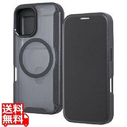iPhone 16/クリアフリップケースマグネット充電対応/黒 写真1