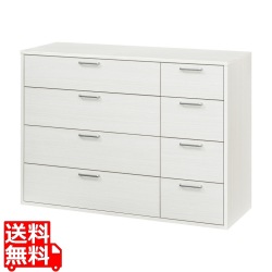 チェスト タンス 白井産業 幅111cm 高さ80cm ホワイト 白木目 引出4段2列 衣類収納 ワイドタイプ フルニコ 写真1