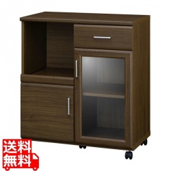 カウンターワゴン レンジ台 白井産業 幅74cm 高さ85cm ダークブラウン スライド棚 キャスター コンセント付 背面化粧有 ベアルモ BRM-8575SLBR 写真1
