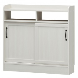 白井産業 薄型キャビネット チェローネ [CEN-8590SD] | カウンター下 引き戸 薄型 幅90cm 白木目 キッチン ダイニング 本棚 移動棚 レトロ 写真1