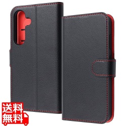 Galaxy S25 LS 耐衝マグベルトシンプル 手帳型レザーケース /BK_RD 写真1