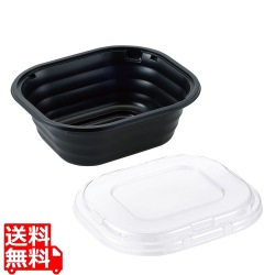 夢彩ごぜん 長角丼 本体黒/嵌合蓋透明(50S) 写真1