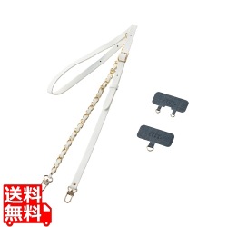 スマホ ショルダー ストラップ 約55?68cm ソフトレザー&ゴールドチェーンタイプ ストラップシート付 長さ調整可 斜めがけ 肩掛け 首掛け ホワイト 写真1