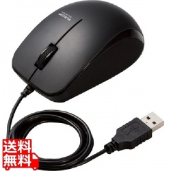 BlueLEDマウス/有線/3ボタン/サイドラバー/静音/抗菌/ブラック 写真1