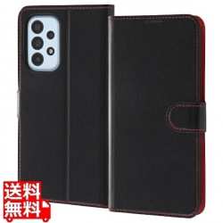 Galaxy A53 5G 耐衝撃 手帳 シンプル マグネット/ブラック/レッド 写真1