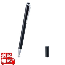 タッチペン スタイラスペン スリム ディスクタイプ マグネットキャップ付 クリップ付 【 iPad iPhone Android各種 スマホ タブレット 】対応 ブラック 写真1