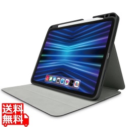 iPad Pro 11インチ 第4世代 ( 2022 ) 用 ケース ソフトレザー カバー 手帳型 マグネット フラップ フリーアングル 衝撃吸収 ブラック 写真1