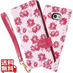 BASIO 4 手帳型レザー 総花柄 ハンドストラップ付き/マゼンタ 写真1