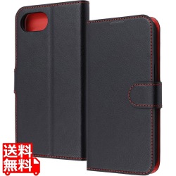 iPhone 16e LS 耐衝マグベルト シンプル手帳型レザーケース/BK_RD 写真1
