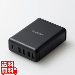スマートフォン・タブレット用AC充電器/USB-A4ポート(おまかせ充電)/Type-C1ポート(PD30W)/電源ケーブル1.5m/ブラック 写真1