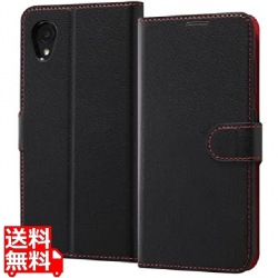 Galaxy A22 5G 耐衝撃 手帳型 シンプル マグネット/ブラック/レッド 写真1