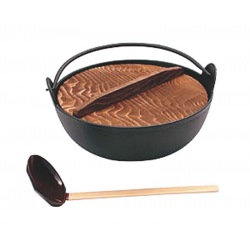 E-26 五進 鉄田舎鍋ホーロー無黒着色30cm杓子付 写真1