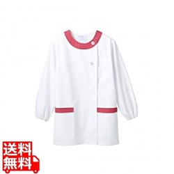 女性用調理衣長袖 1-093 白/ピンク M 写真1