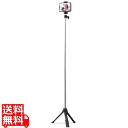 スマホ用三脚 自撮り棒 2way 角度調整可能 高さ調整 最大95cm 軽量 ホルダー対応4.0?6.5インチ 滑り止め ブラック アクセサリーシュ 写真1