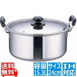 SAステンレス プラ柄 厚板実用鍋 24cm ※ IH対応 IH (100V/200V)とガス火対応 写真1