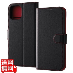 iPhone 15 レザー シンプル マグネット/ブラック/レッド 写真1