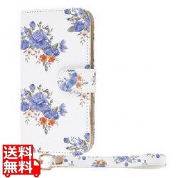 らくスマ F-52B 手帳 ハンドストラップ ルーペ付 花柄/ブルー 写真1