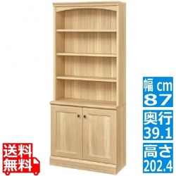 ディスプレイラック 白井産業 キャビネット シェルフ 本棚 扉付き 収納  アンティーク調 ナチュラルブラウン 幅87 高さ202 ルミデ LMD-2085DNA 写真1