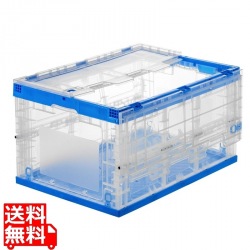 折りたたみコンテナ 75リットルふた付き クリア色 写真1