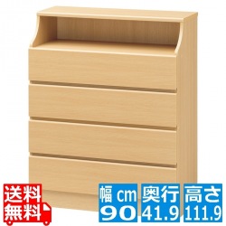 チェスト チェスカ 白井産業 タンス 衣類 収納 リビング 寝室 4段 引き出し 幅広 組立簡単 約幅90cm 奥行42cm 高さ112cm ナチュラル CSC-1190HNA 写真1