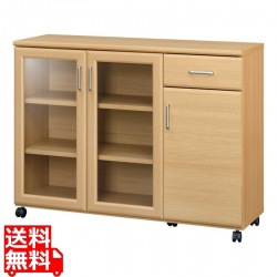 カウンターワゴン 食器棚 白井産業 幅112cm 高さ85cm ナチュラルブラウン キャスター付 背面化粧有 キッチン収納 ベアルモ BRM-8511CWNA 写真1