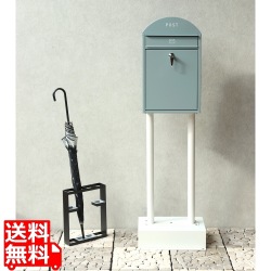 スタンドポスト 郵便ポスト 置き型 工事不要 鍵付き 錆びにくい アンカー固定可能 土台にレンガで安定 【Geremia(ジェレミア)】(ブルーグレー/ホワイト) 写真1