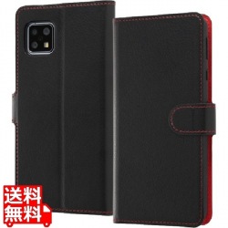 AQUOS sense4 耐衝撃 手帳 シンプル マグネット/ブラック/レッド 写真1
