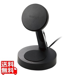 ワイヤレス充電器 7.5W+5W マグネット式 スタンドタイプ 同時充電 縦置き/横置き両対応 滑り止めパッド ケーブル一体(1.5m) ブラック 写真1