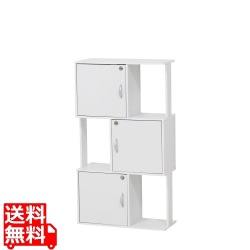 ジグザグラック 鍵付き 3段 ホワイト カラーボックス チェスト キャビネット  収納 セキュリティー プライバシー クロシオ 39399 写真1