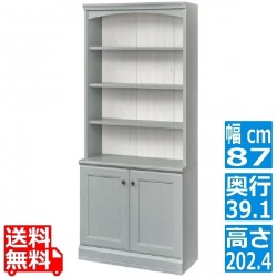 ディスプレイラック 白井産業 キャビネット シェルフ 本棚 扉付き 収納  アンティーク調 グレー ホワイト 幅87 高さ202 ルミデ LMD-2085DGY 写真1