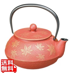 岩鋳 急須 カエデ 5型 金/赤茶 写真1