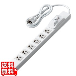 法人用タップ/ロング型/3P6口/1m/抜け止め/過電流ブレーカー/RoHS指令準拠/ライトグレー 写真1