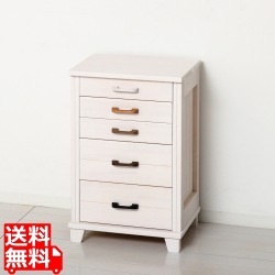 国産天然木5段チェスト(ホワイト) 写真1