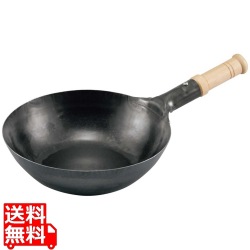 山田 鉄木柄中華片手鍋 27cm 底平型 IH用(板厚2.3mm)サビ止め有 写真1