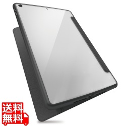 iPad 10.2インチ 第9/8/7世代 (2021/2020/2019年) ケース カバー 手帳型 フラップ ハイブリッド スリープ対応 マグネット 2アングル 背面クリア ブラック 写真1
